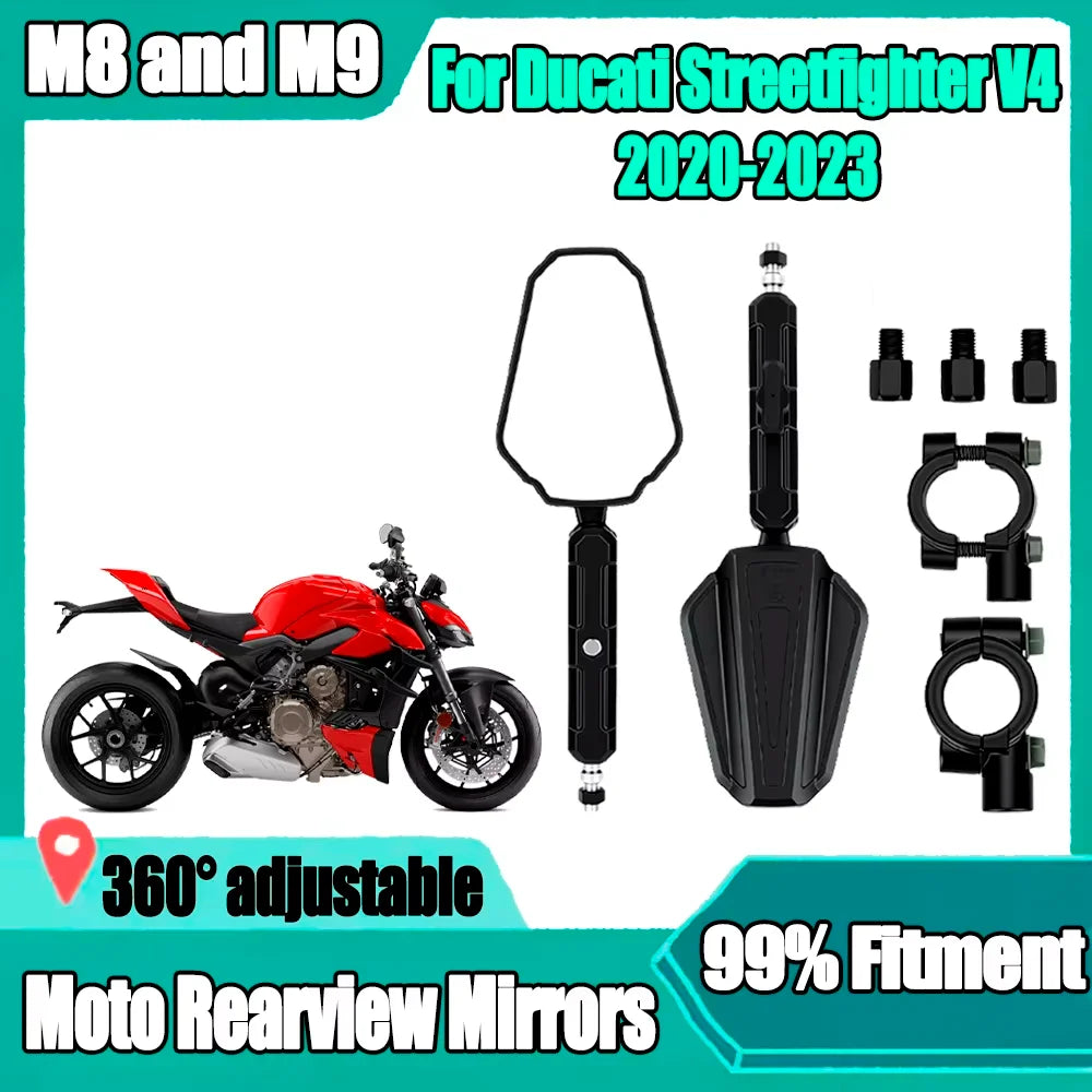 360° Adjustable Motorcycle Rearview Mirrors Off Road Wide Side Mirror With Screw For Ducat