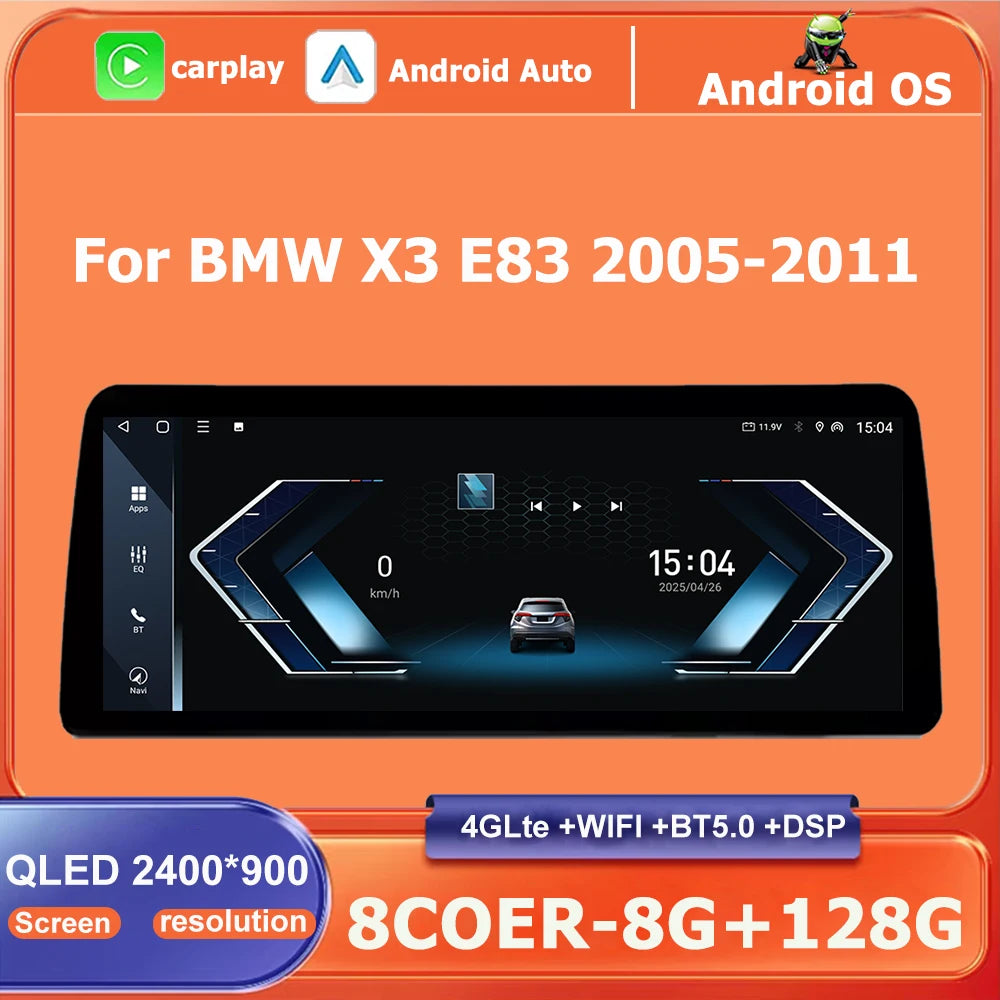 12.3 inch Car Multimedia Carplay Android 16 Auto For BMW X3 E83 2005-2011 Without Original