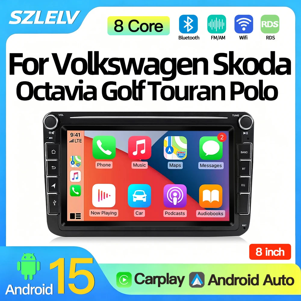 SZLELV Car Radio Android15 Auto Multimedia Video For Volkswagen VW Skoda Octavia Golf Tour