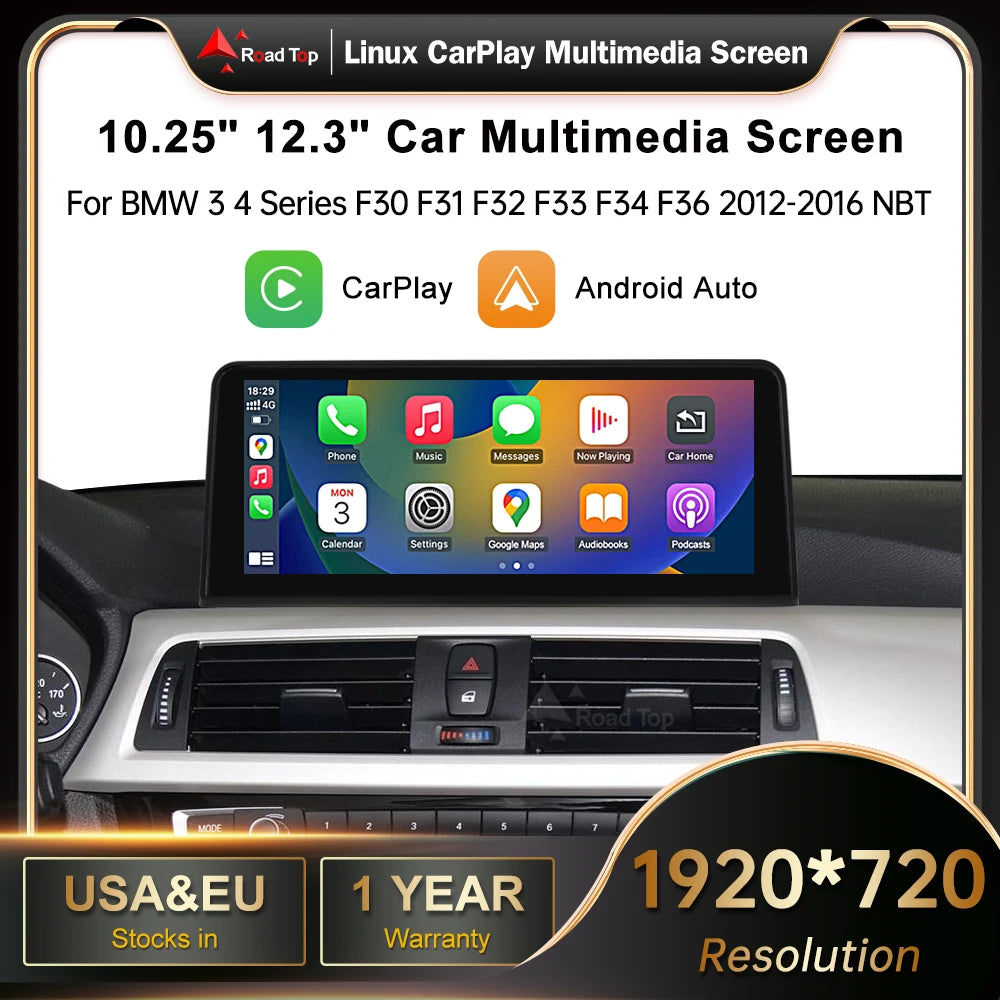 12.3'' RoadTop Wireless CarPlay Android Auto Multimedia Display Screen For BMW Series 3 4