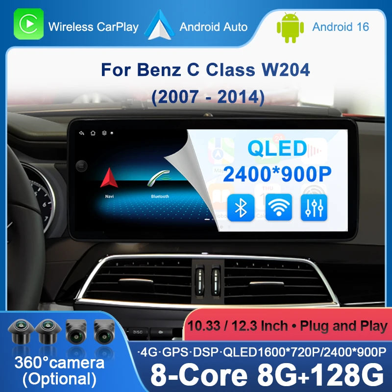 Wireless CarPlay for Mercedes Benz C Class W204 2007-2014 Car Multimedia Player Android Mi
