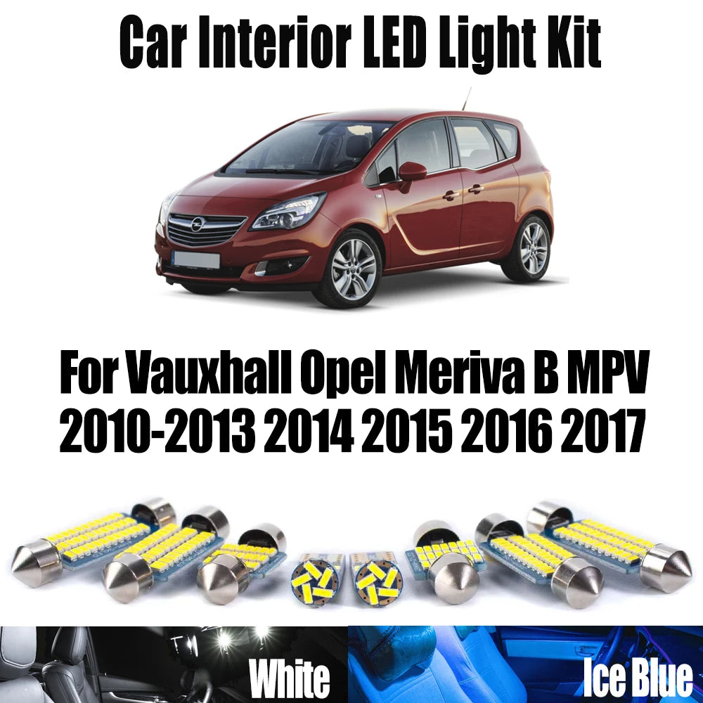 11-Piece LED Interior Light Kit for Vauxhall Opel Meriva B MPV 2010-2016 - Canbus Dome Map Door Trunk Bulbs | AUTOKIT...