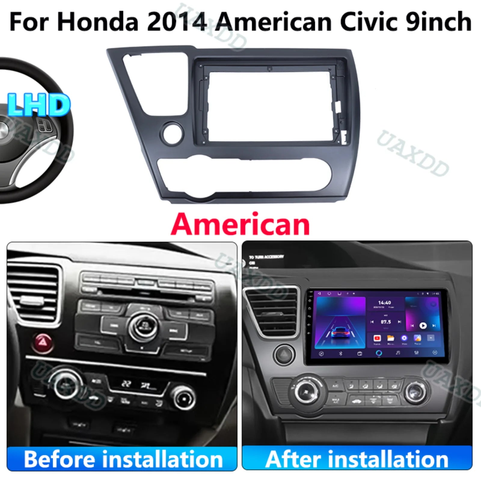 For Honda 2014 American Civic 9inch 2 Din Car DVD Fascia Multimedia MP3 MP5 Video Player A