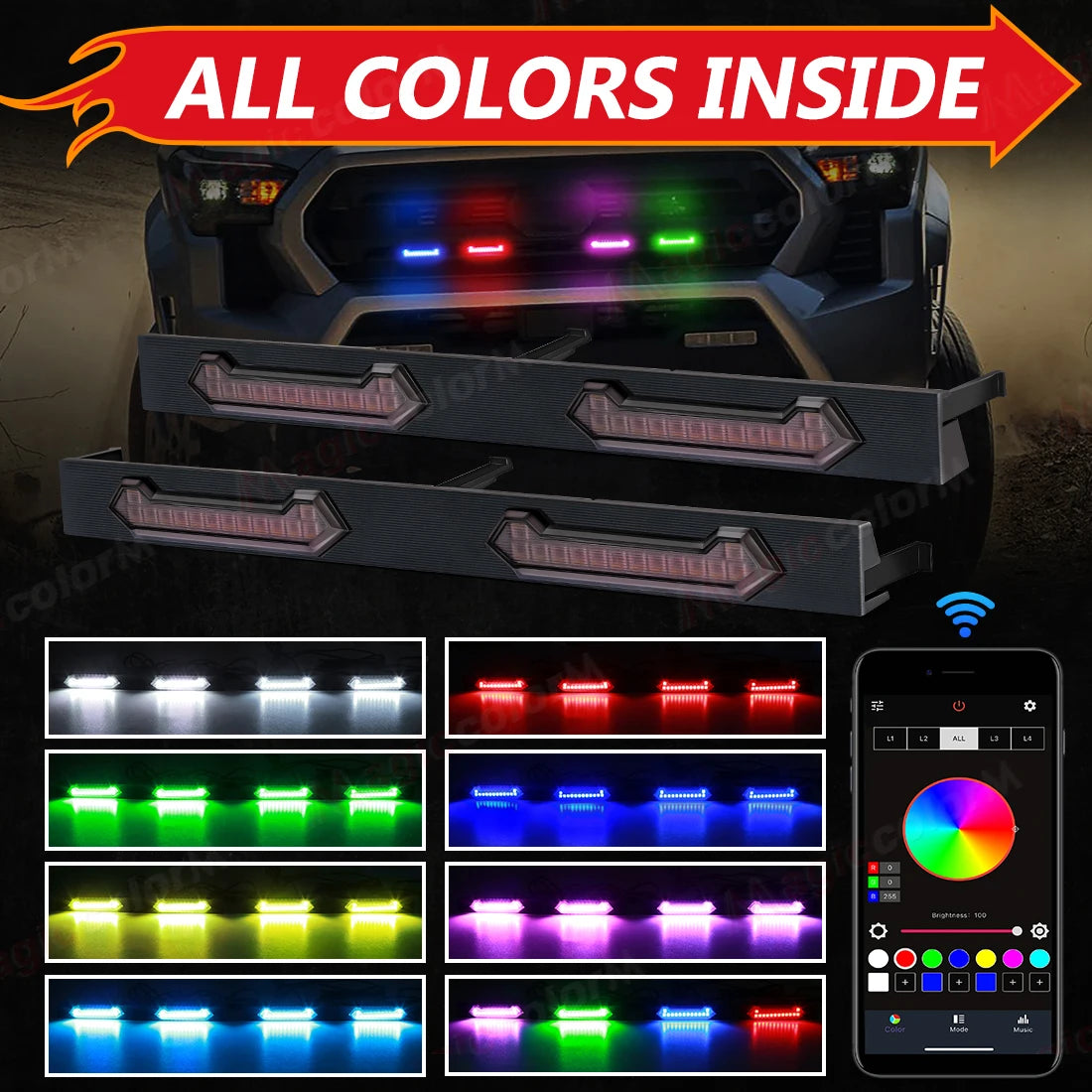 Colorful APP Control Grille Lights For Toyota Tacoma SR5 SR 2024 2025 LED Car Grill Front  | AUTOKITSHOP