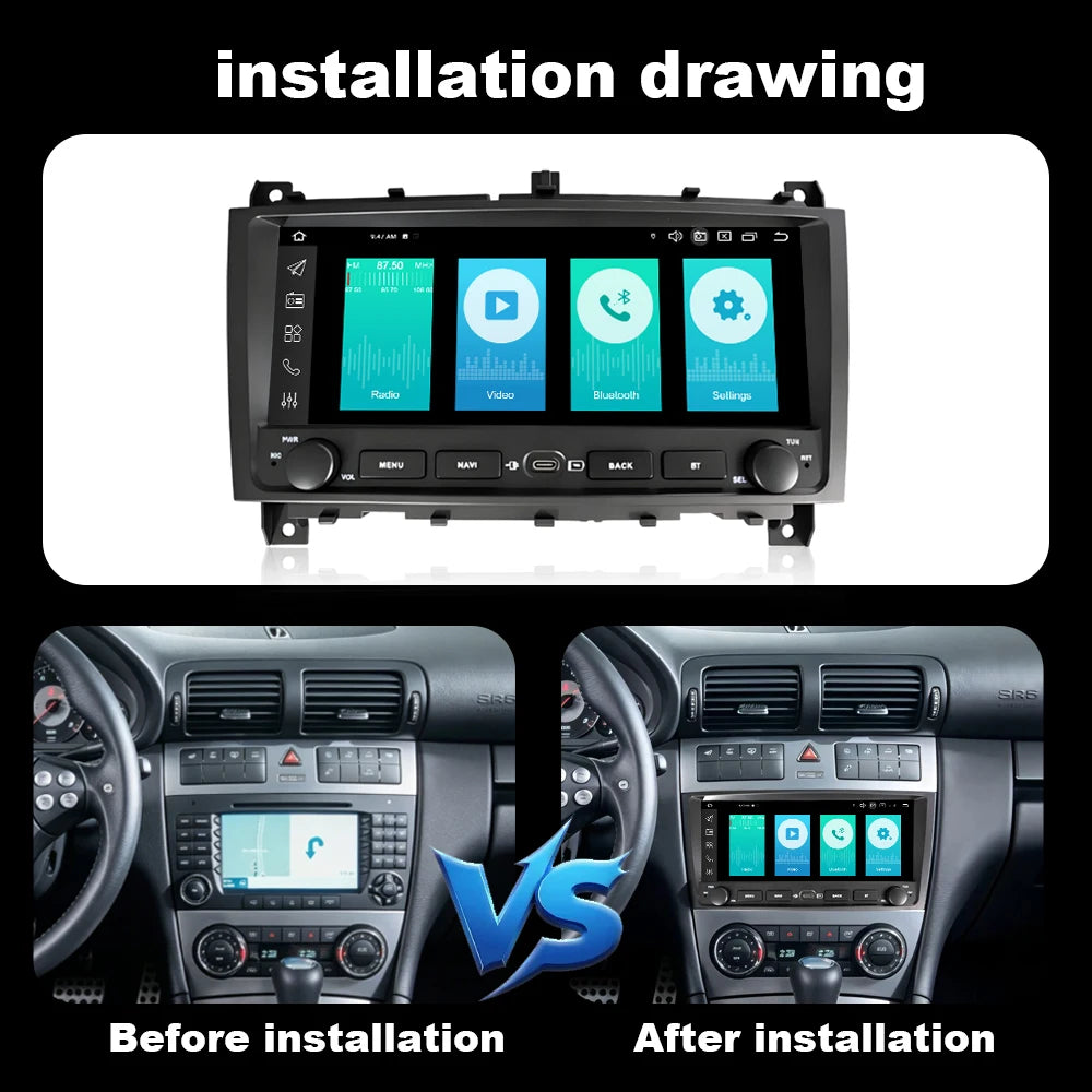 Carplay Android OS 9.3 inch Car Radio for Mercedes Benz C-Class W203CLC W203 CLK W209 2002