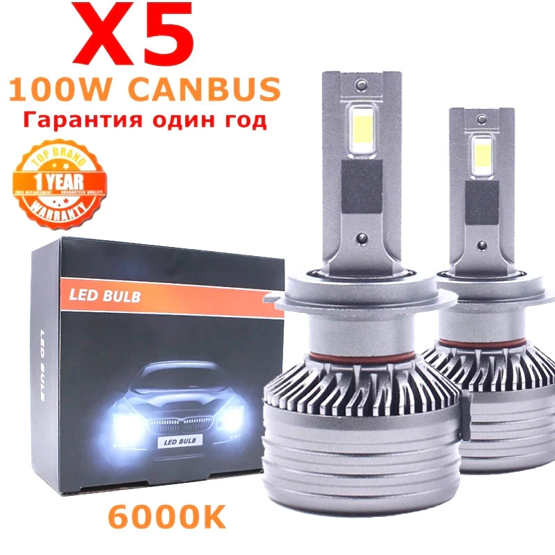 100W X5 H7 LED Car Headlight High Power Fog Light H8 H9 H11 HB3 9005 HB4 9006 Lamp Double