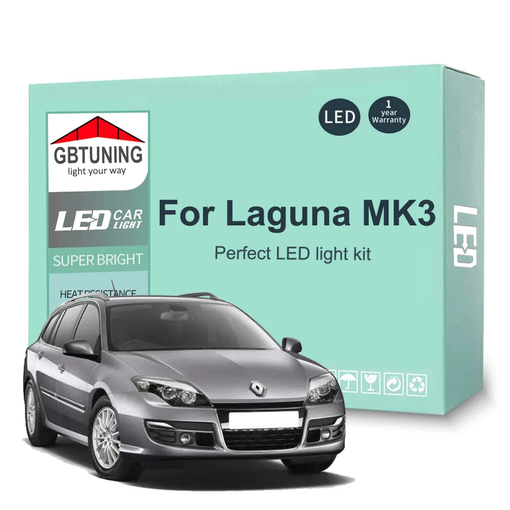 LED Interior Light Kit for Renault Laguna 3 III MK3 Hatchback Sedan Estate Grandtour Coupe 2008-2015 - Canbus Dome Ma...
