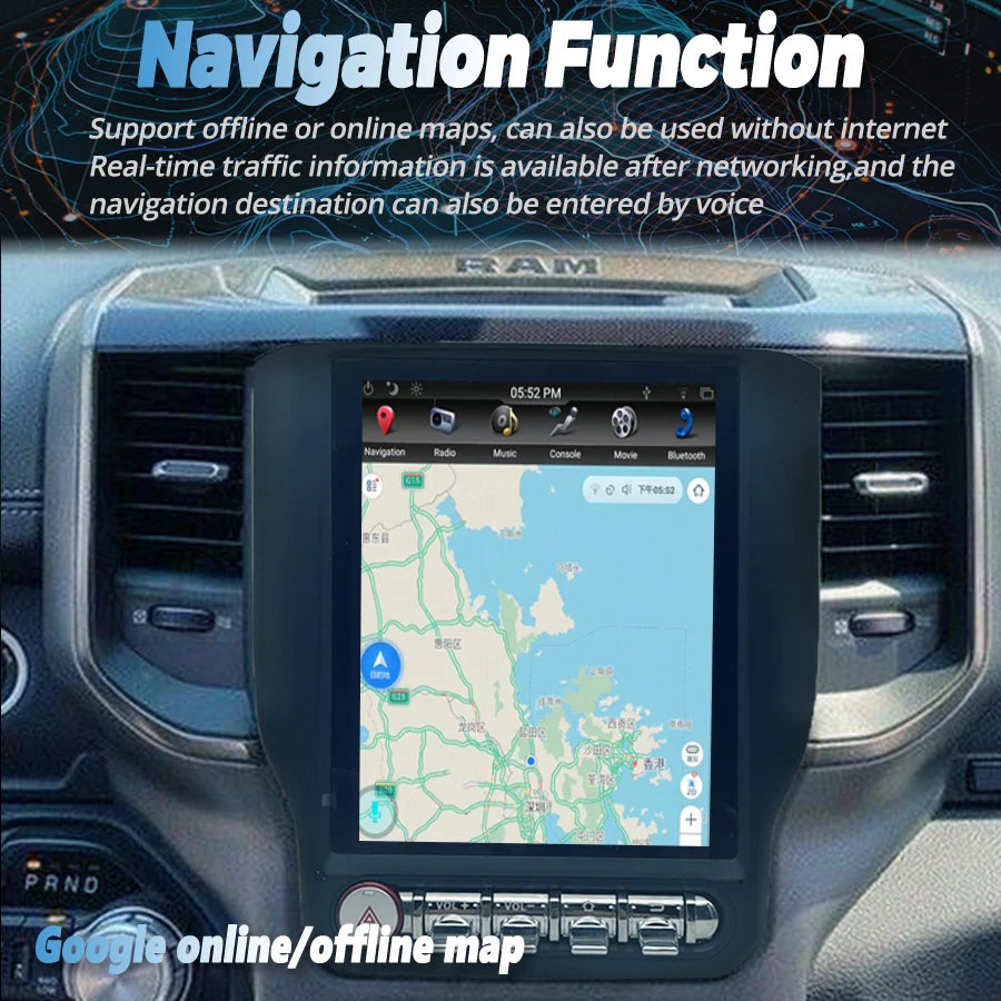 9.7 Inch For Dodge ram 2019-2021 Android Screen Multimedia Player Stereo Wireless CarPlay