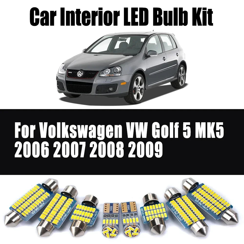 14-Piece LED Interior Light Kit for Volkswagen VW Golf 5 MK5 2006-2009 - Canbus Dome Map Door Trunk Bulbs | AUTOKITSHOP