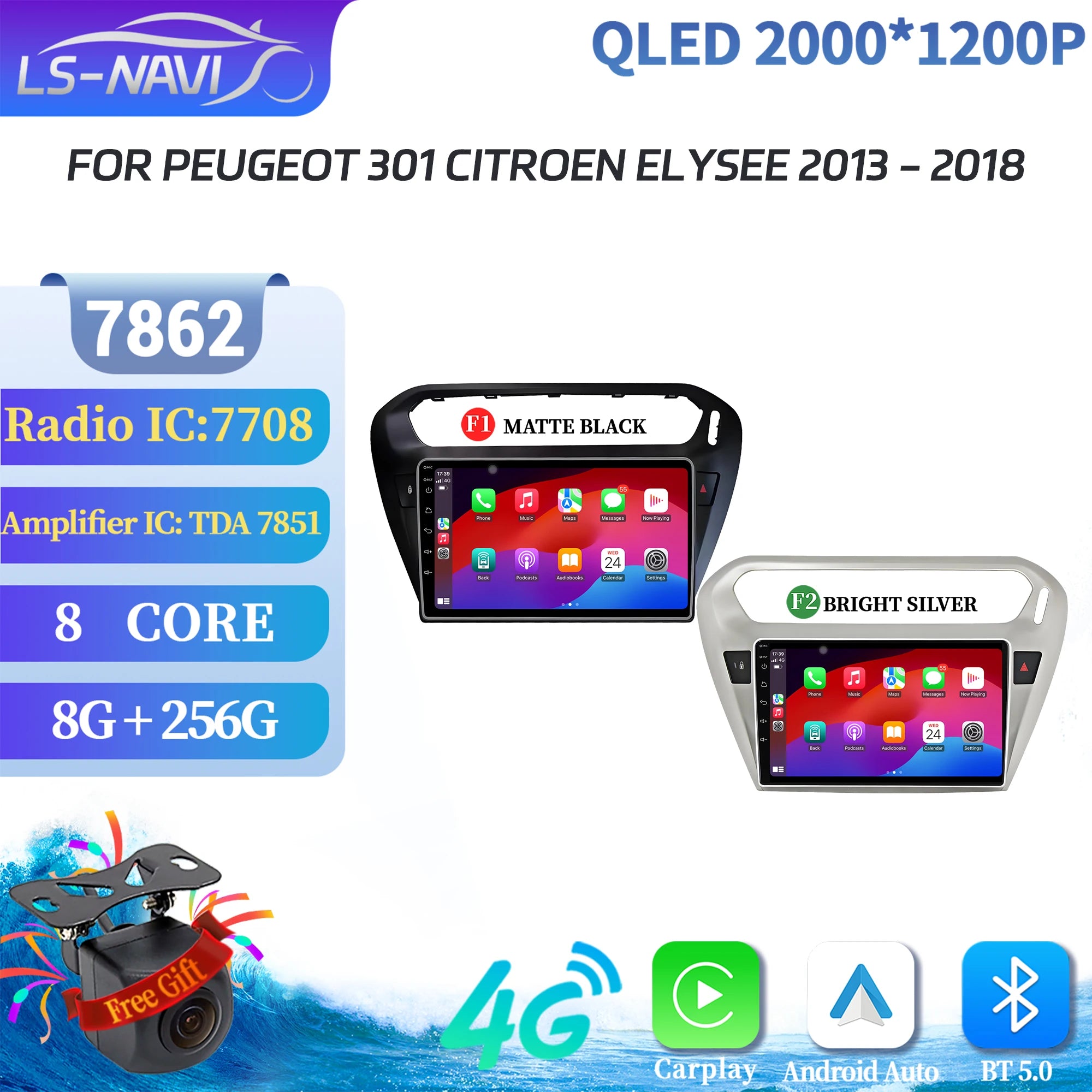 Android 14 Car Radio For Peugeot 301 Citroen Elysee 2013-2018 7862S 8G 256G 4G Wireless BT