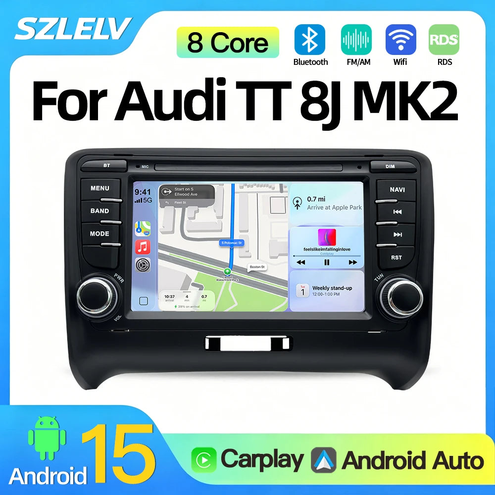 SZLELV Car Radio Android 15 For Audi TT MK2 8J Carplay Auto Audio Video Player Autoradio G