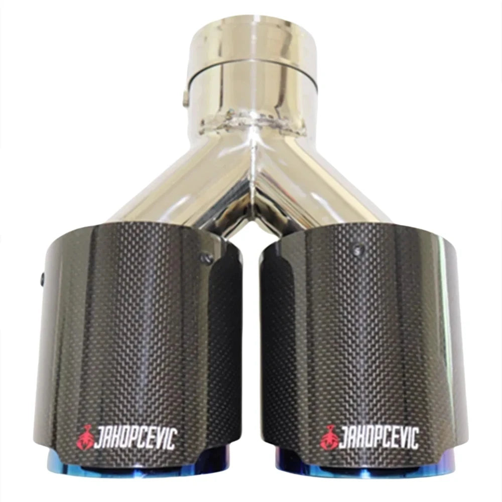 Car Exhaust Tip Modification Dual Blue Pipe Automobile Glossy Carbon Fiber Double Exhaust Muffle - Automotive LED Light
