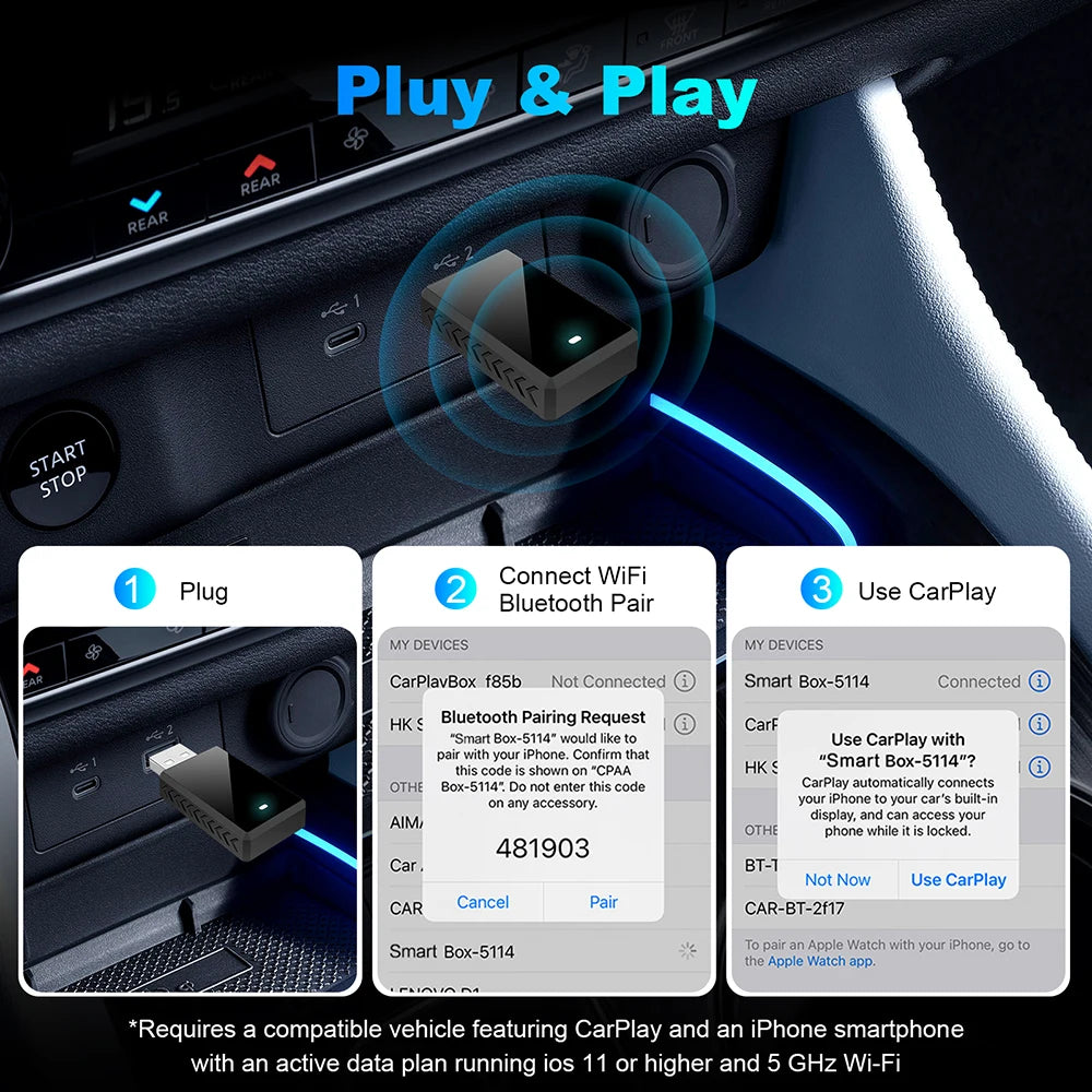 2025 New Wired to Wireless CarPlay 2 in1 Mini Adapter Android Auto Smart Box Plug and Play | AUTOKITSHOP