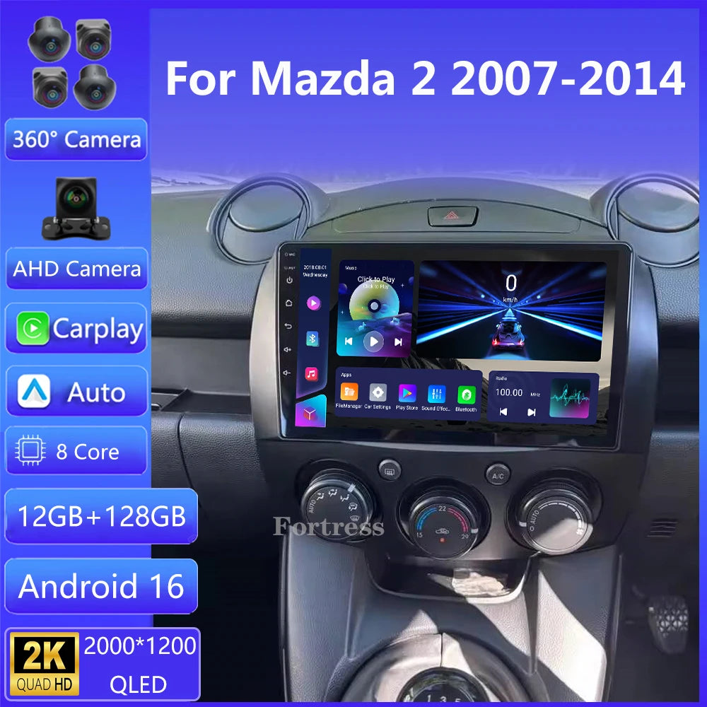 Android 16 For Mazda 2 DE 2007-2014 Car radio Multimedia Video player GPS navi Stereo 4G W