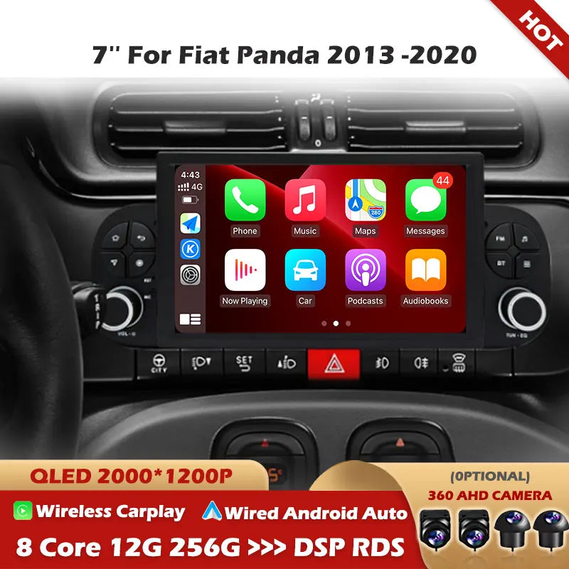 For Fiat Panda 2013 2014 2015 2016-2020 Android 15 Built-in Wireless Carplay Auto Car Radi