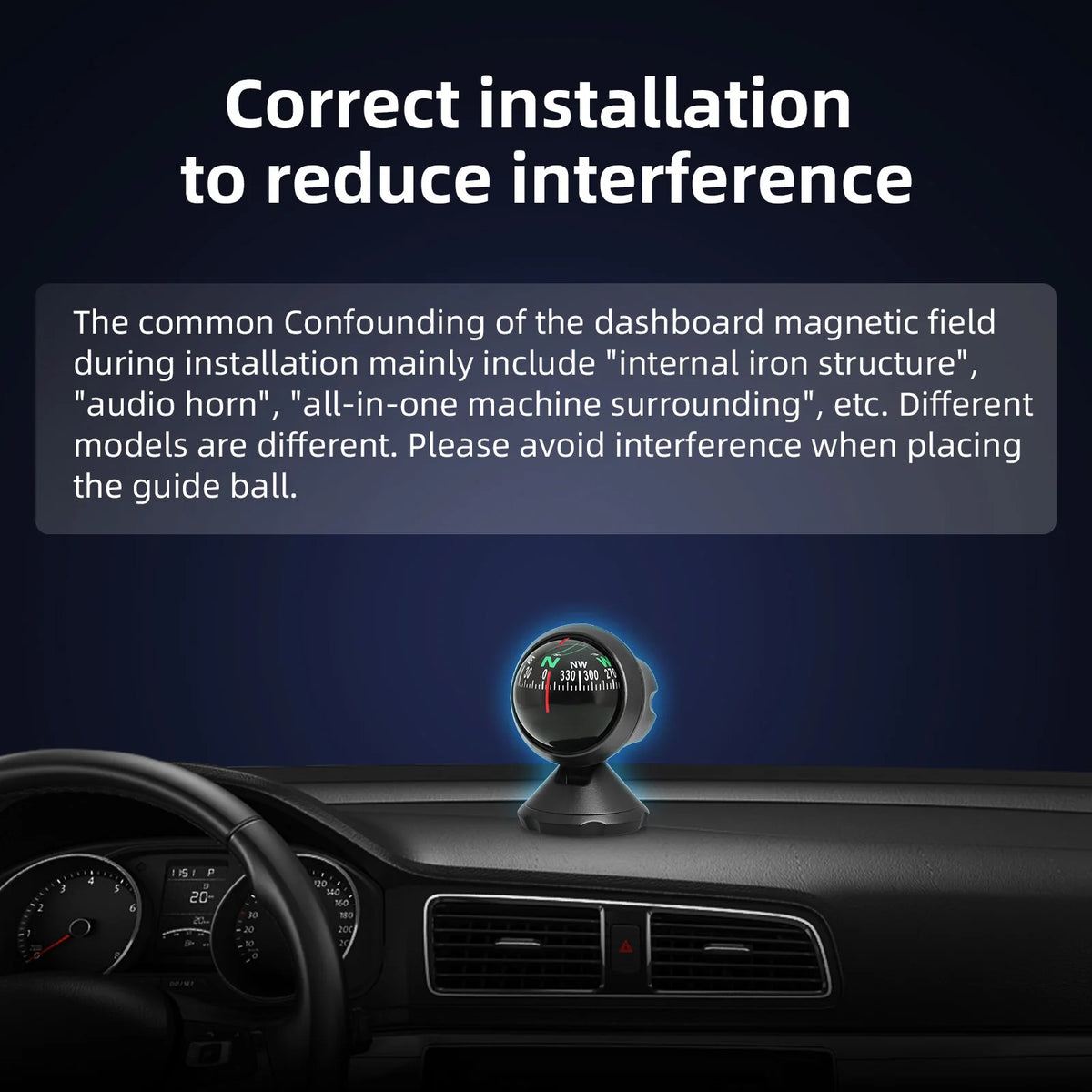 AD Mini Car Navigation Compass 360 ° Rotary Adjustable Spherical Dashboard Guide Compass For Boa - Automotive LED Light