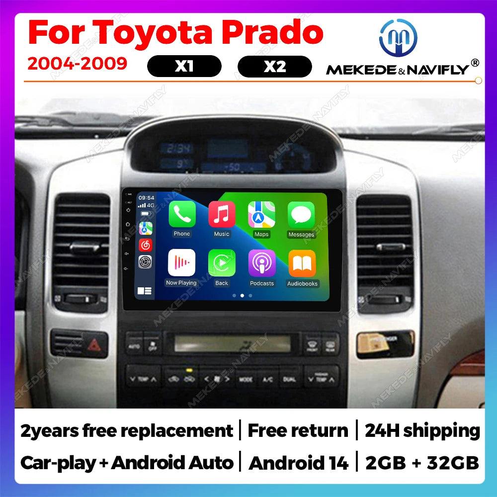 Android 14 For Toyota Land Cruiser Prado 120 LC120 2004-2009 Car Radio Multimedia Player G