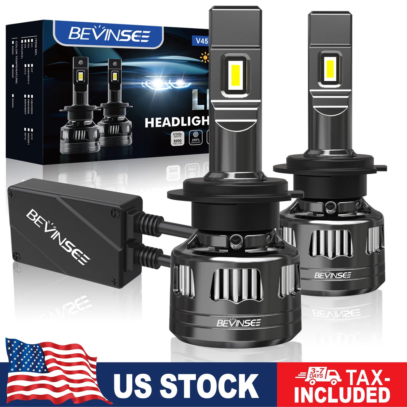 BEVINSEE H7 H4 LED Headlight Bulbs 120W 22000LM CANBUS Super Bright H11 HB3 9005 HB4 9006