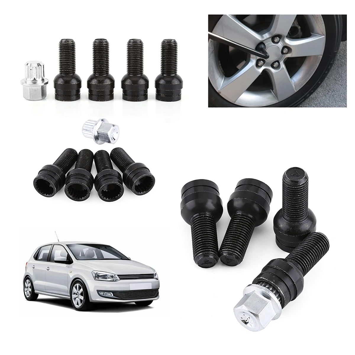5pcs Locking Wheel Nuts Bolts Sets (4+1) Security Key For VW AUDI A3 A4 A5 Bora  for VW A5 A3 A4 - Automotive LED Light