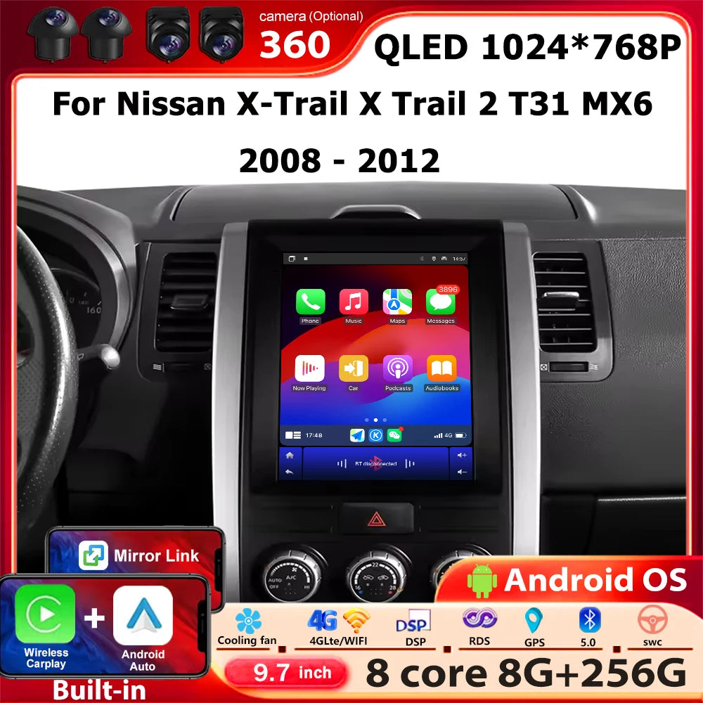 Android 16 Carplay For Nissan X-Trail X Trail 2 T31 MX6 2008-2012 Car Radio Multimedia Vid