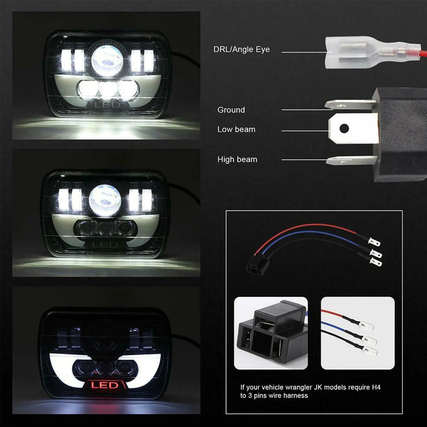 7inch H4 Led Light For Jeep Wrangler Toyota Nissan Ford off road Square Headlight Assembly