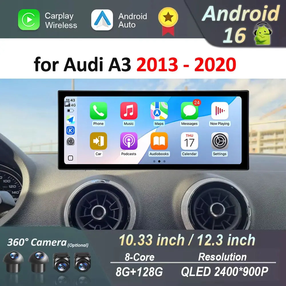 Android 16 Left Hand Drvie for Audi A3 2013 - 2020 Car Radio Multimedia Player BT 4G DSP S