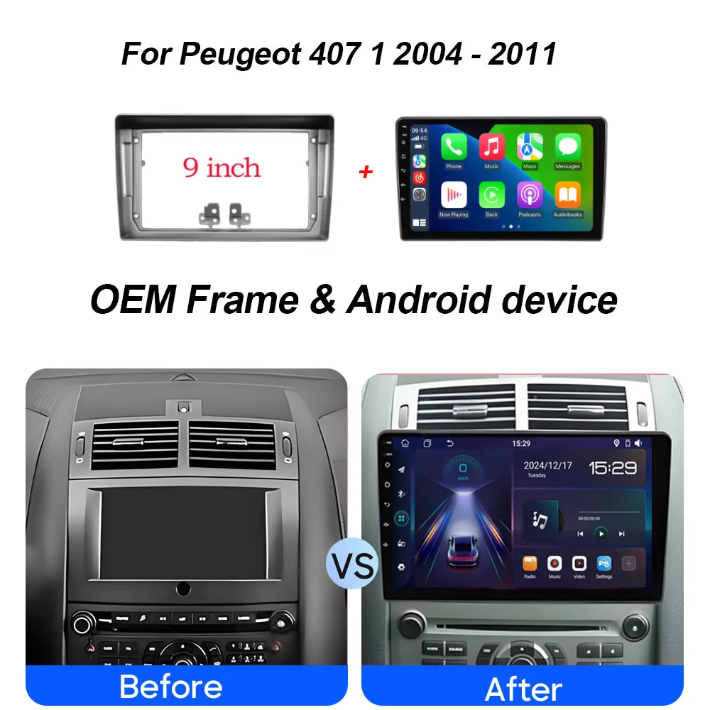 Android 15 For Peugeot 407 1 2004 - 2011 CarPlay Car Auto Radio Stereo Multimedia Player G