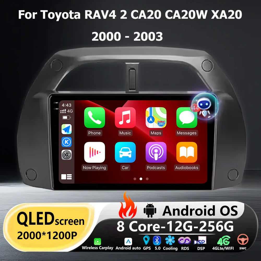 Android 16 Auto For Toyota RAV4 2 CA20 CA20W XA20 2000 - 2003 Car Radio Multimedia Video P