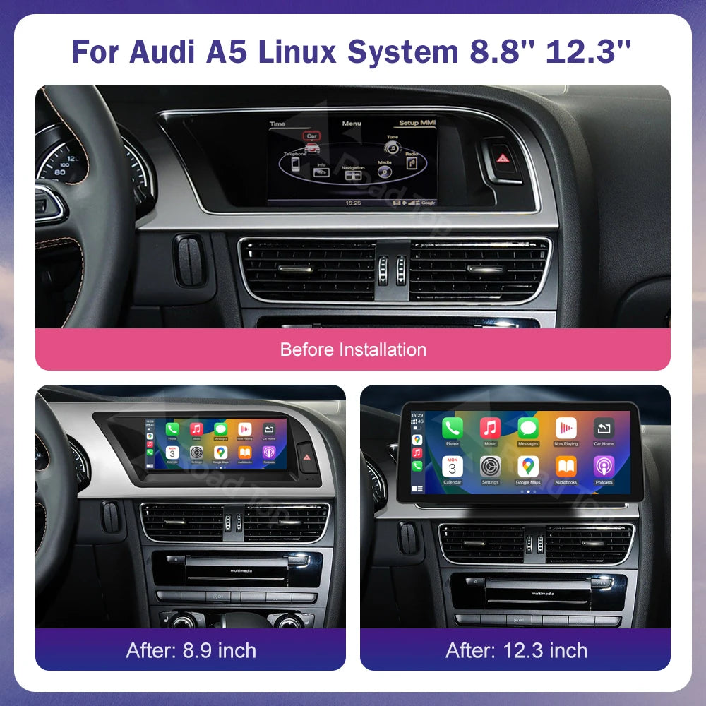 Linux 8.9/12.3inch Car Multimedia Touch Screen For Audi A5 2008-2016 with Wireless CarPlay | AUTOKITSHOP