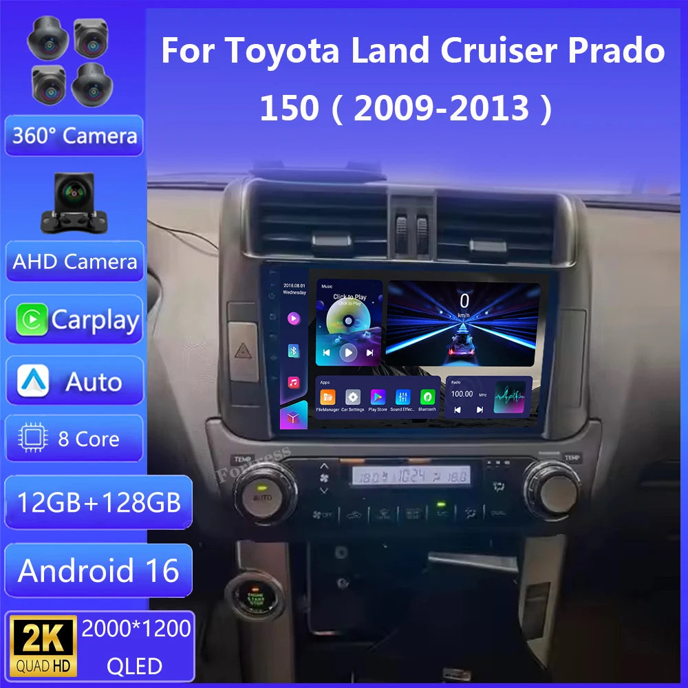 Android 16 Carplay Auto Car Radio Multimedia Player For Toyota Land Cruiser Prado 150 2009