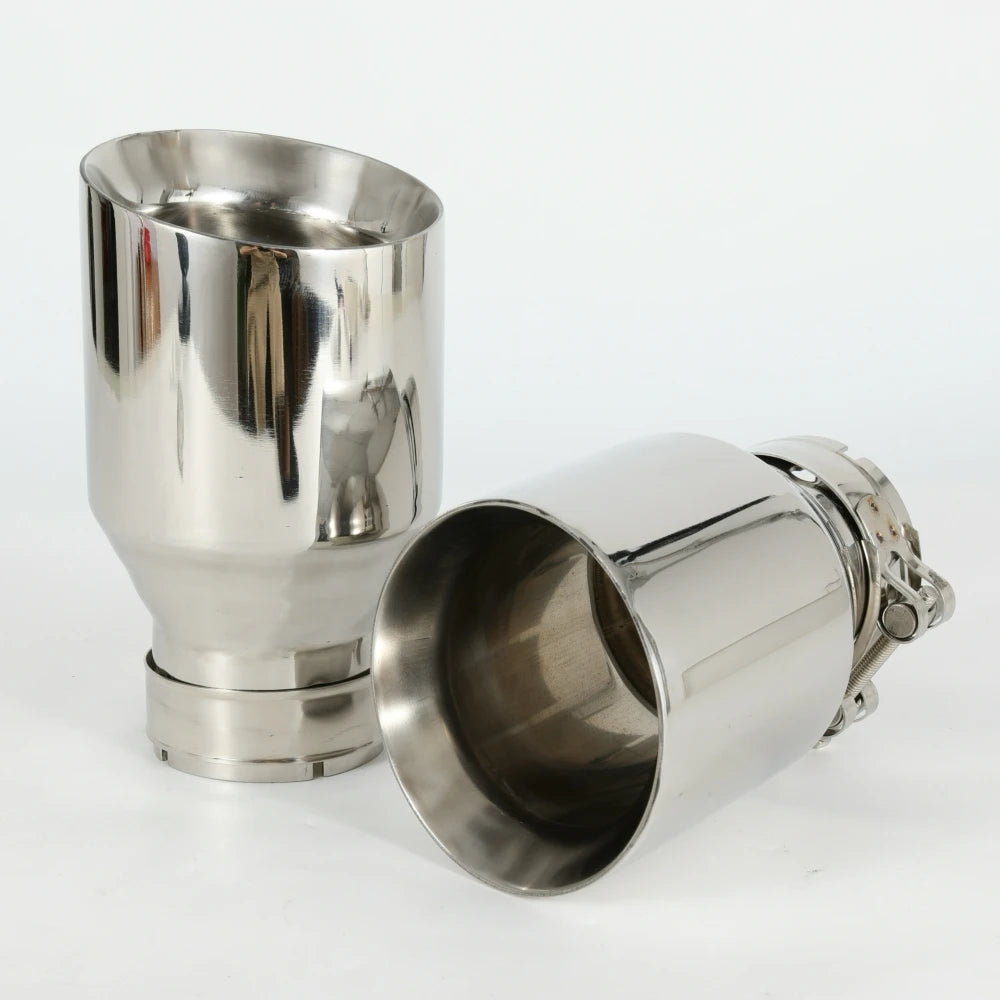 1 Piece Car Stainless Steel Silver Muffler Tip Universal Exhaust Pipe Mufflers bilayer Nozzle bi - Automotive LED Light