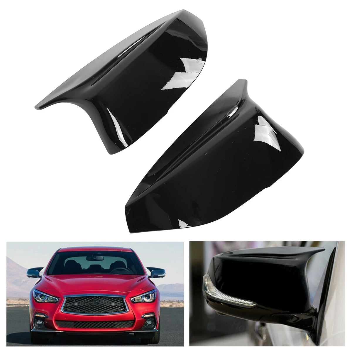 2Pcs Car Side Door Rearview Mirror Cover Caps Trim ABS Glossy Black Replacement  for Infiniti Q50S Q50 - Automotive LED