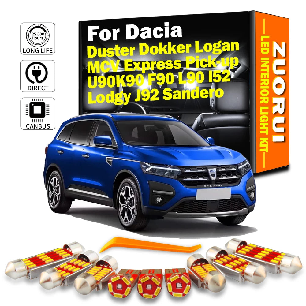 LED Interior Light Kit for Dacia Duster Dokker Logan MCV Express Pick-up U90K90 F90 L90 l52 Lodgy J92 Sandero B90 B52...