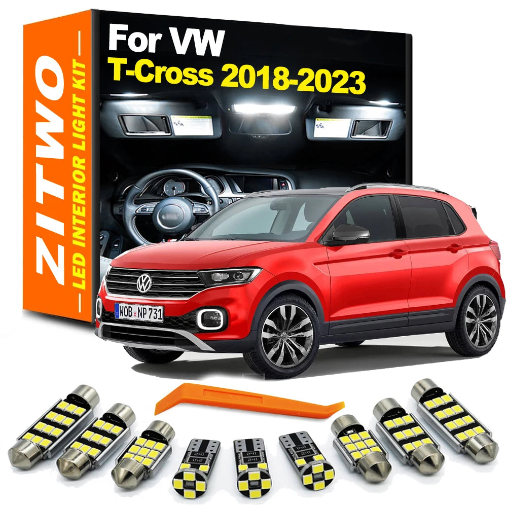 ZITWO 9Pcs Canbus For VW Volkswagen T-Cross Tcross 2018 2019 2020 2021 2022 2023 Car LED Bulb Interior Map Dome Trunk Light Kit