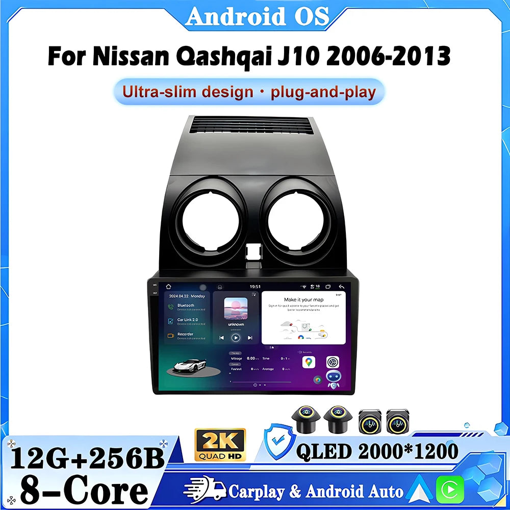 8Core 4G For Nissan Qashqai J10 2006-2013 Android 16 Car Video Multimedia Player Carplay D