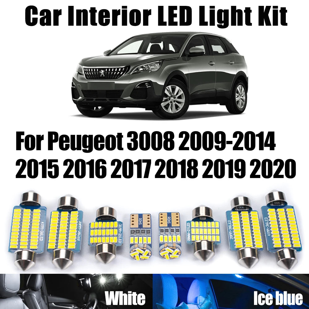 18-Piece LED Interior Light Kit for Peugeot 2009- 2020 - Canbus Dome Map Door Trunk Bulbs | AUTOKITSHOP