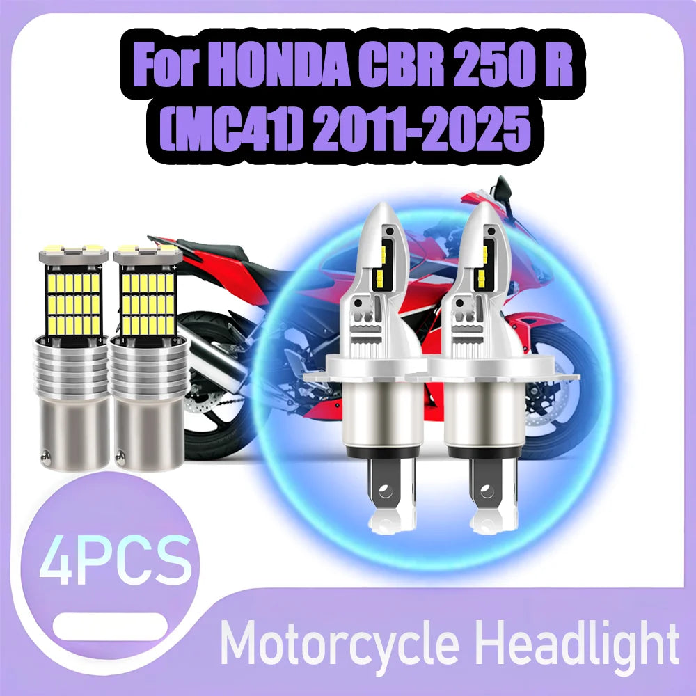 4X Motorcycle HeadLamp High Low Beam H4 LED Headlight 10000LM Free 1157 License Plate Ligh