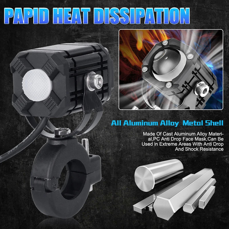 Universal Motorcycle Projection Auxiliary Headlight LED Fog Light Bi-color Spotlight Red F