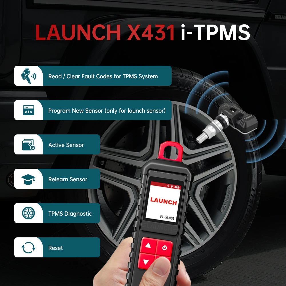 2025-LAUNCH X431 I-TPMS Car Tire Pressure Diagnostic Tool Relearn Active Program 315/433Mh