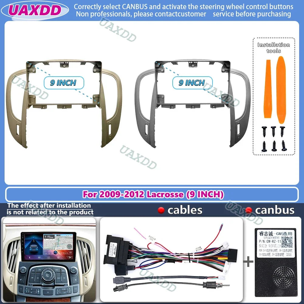 For 2009-2012 BUICK Lacrosse 9inch 2 Din Car stereo radio Android frame panel fascia cable