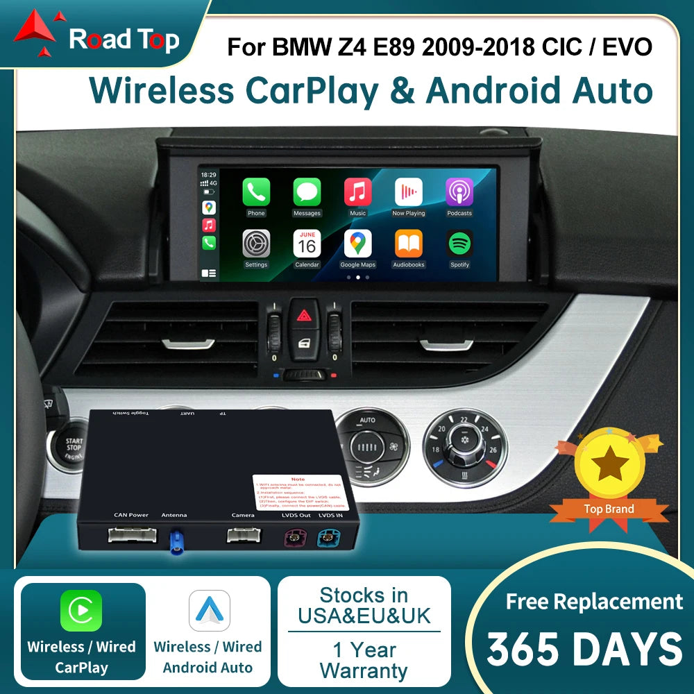 RoadTop Wireless CarPlay Box for BMW Z4 E89 2009-2018 CIC EVO with Android Auto Mirror Lin