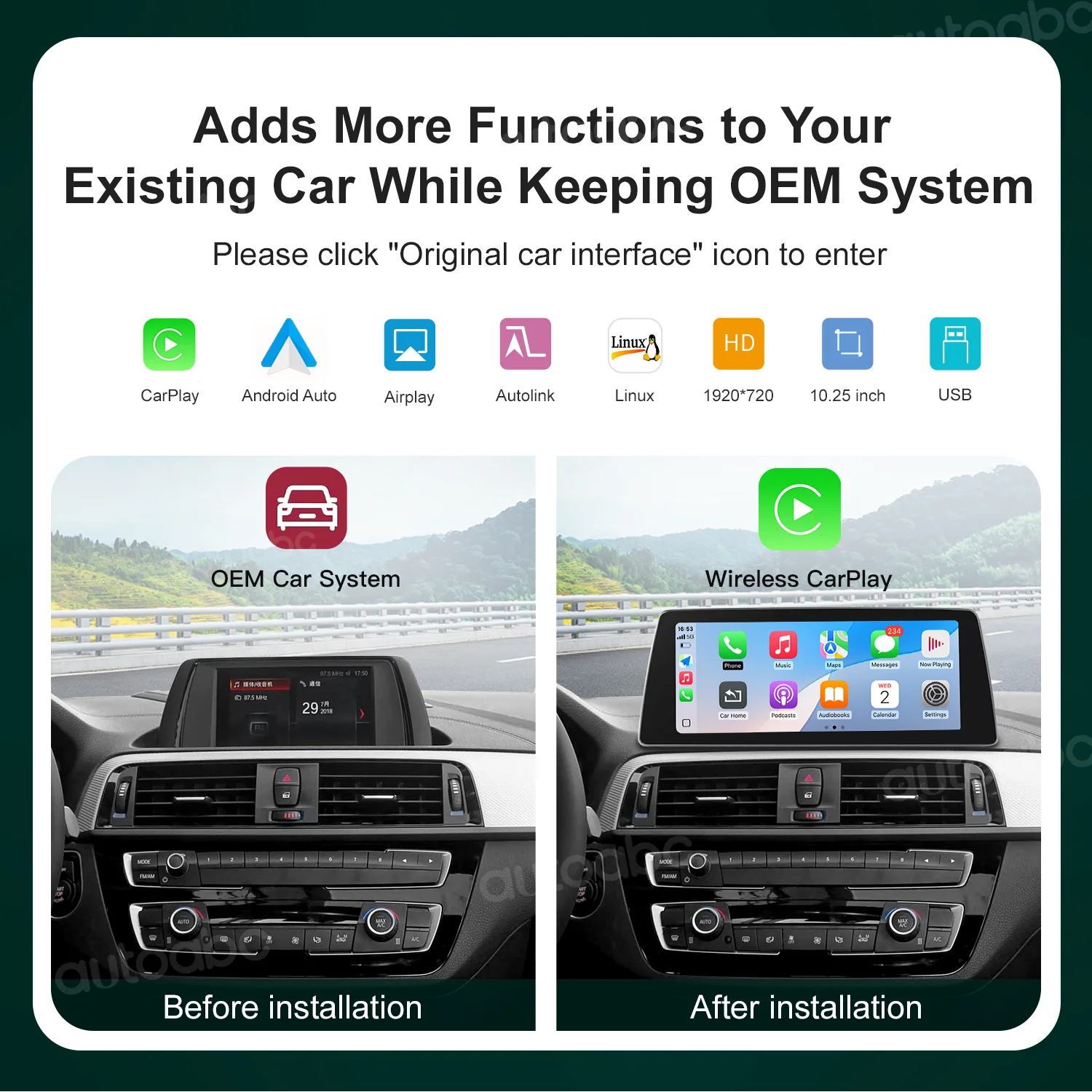 10.25" Wireless CarPlay Andorid Auto Car Radio For BMW 1 Series F20 2017-2019 EVO Linux Sy | AUTOKITSHOP