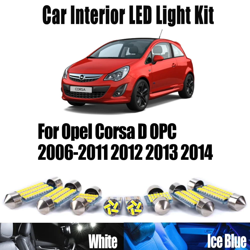 11-Piece LED Interior Light Kit for Opel Corsa D OPC 2006-2011 - Canbus Dome Map Door Trunk Bulbs | AUTOKITSHOP