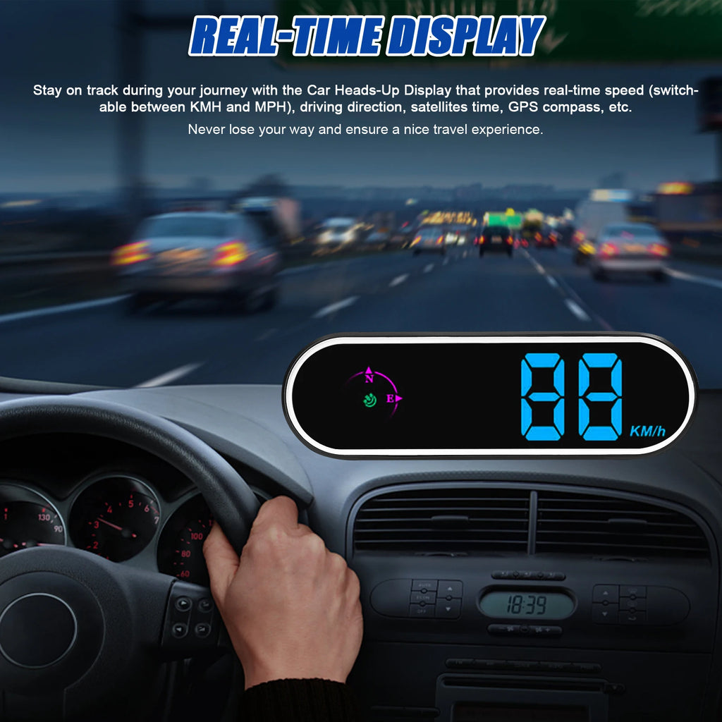 Car Headup Display GPS Digital Speedometer with Colorful LED Display Clock Function Overspeed Al - Automotive LED Light