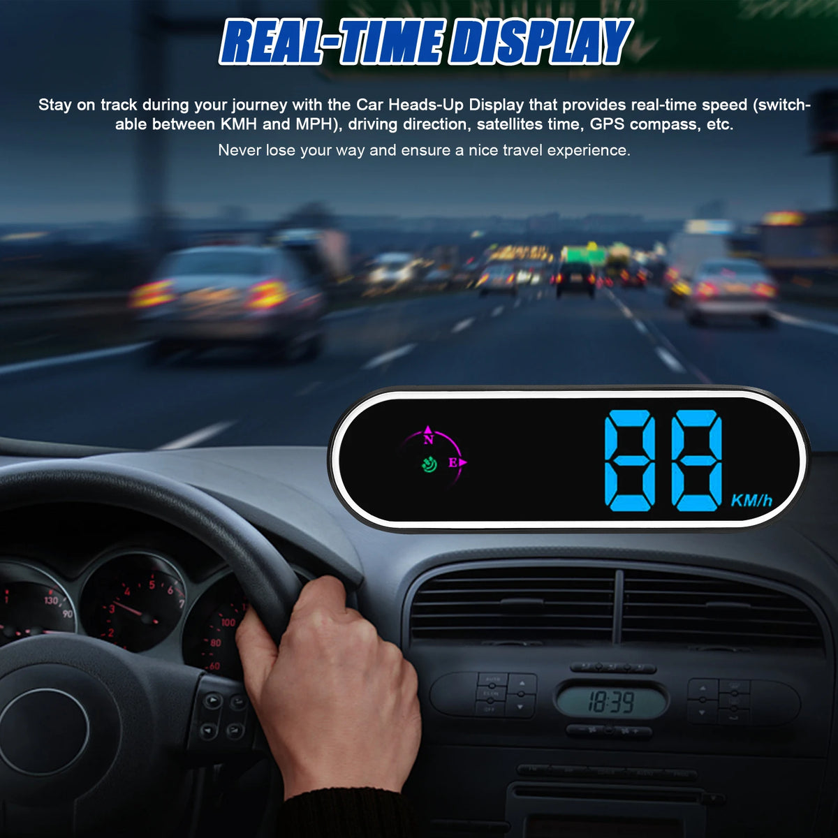 Car Headup Display GPS Digital Speedometer with Colorful LED Display Clock Function Overspeed Al - Automotive LED Light