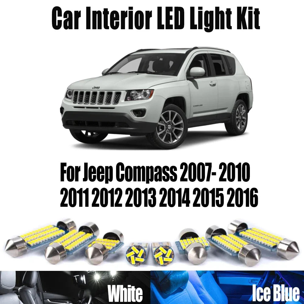 9-Piece LED Interior Light Kit for Jeep Compass 2007-2013 - Canbus Dome Map Door Trunk Bulbs | AUTOKITSHOP