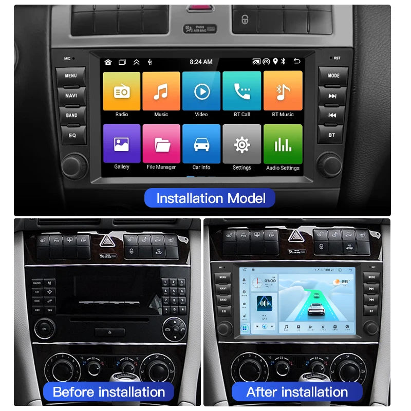 SZLELV 8'' Android 15 Auto Car Radio For Mercedes Benz CLC Class W203 C180 C200 C220 Multi