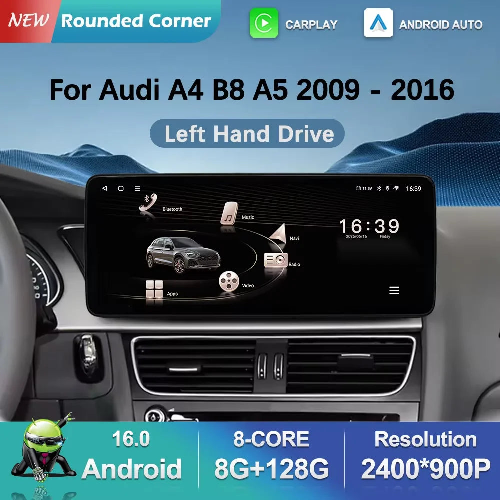 12.3 inch GPS Navigation WiFi BT 4G for Audi A4 B8 A5 2009 - 2016 Wireless Carplay Android
