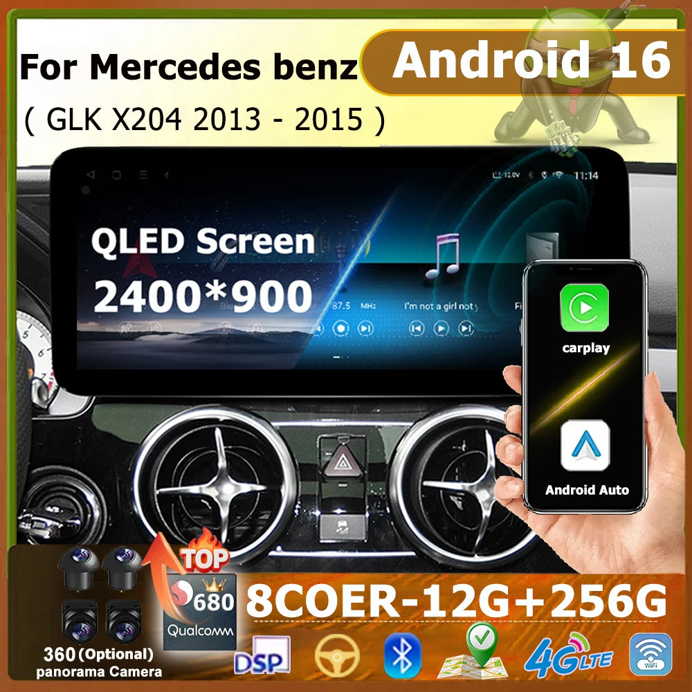 Android 16 Video Player 4G Car Radio Wireless for Mercedes Benz GLK X204 2013 - 2015 GPS N