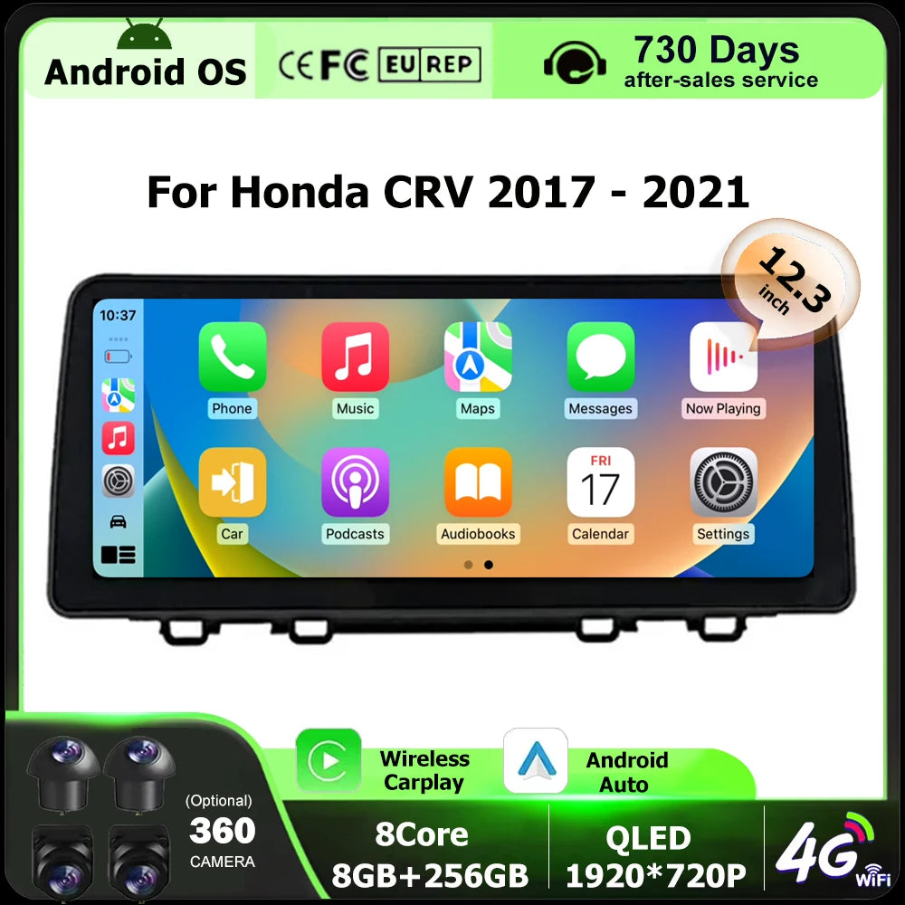 12.3 Inch Android 16 Auto For Honda CRV 2017-2021 Car Radio GPS Navigation Multimedia Vide